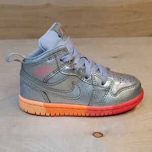 Air Jordan 1 Mid 'Metallic Silver Pink Crimson' Kids Toddler Sneakers